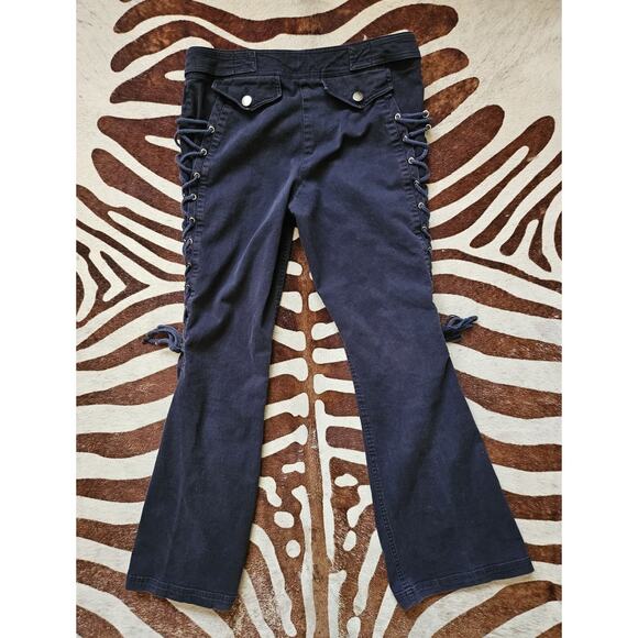 Rare Vintage Cache Navy Lace Up Flare Jeans Sz 6 - Picture 2 of 6